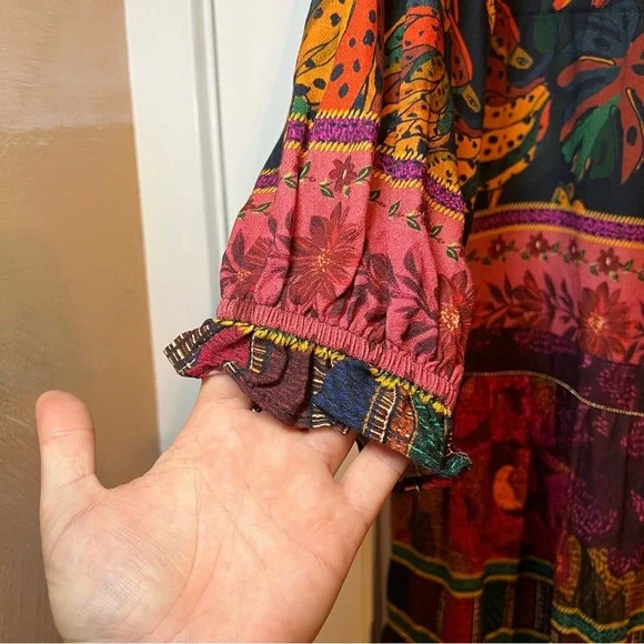 #63 FARM RIO MIXED PATCHWORK MIDI DRESS $265 Bohemian Multicolor Maxi Dress - Picture 8 of 12